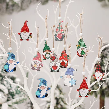 1-12Pcs/Set Božič Gnome Xmas Tree Lesen Obesek Ornament Novo Leto 2023 Darilo Navidad 2022 Noel Božično Dekoracijo za Dom