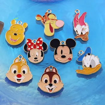 10 Kos Disney Mickey Minne Winnie Keychains Pribor Risanka Emajl Živali DIY Nakit Dodatki