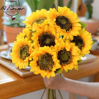 10Pcs Sončnično Šopek Visoke Kakovosti Realne Flor Umetne Rože Svilene Ponaredek Sonce Cvet Rastline Poroka Doma Jesensko Dekoracijo