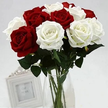 11PCS Romantično Dvignila Umetno Cvet DIY Rdeče Bele Svile Ponaredek Cvet za Stranke Domov Poročno Dekoracijo Valentinovo