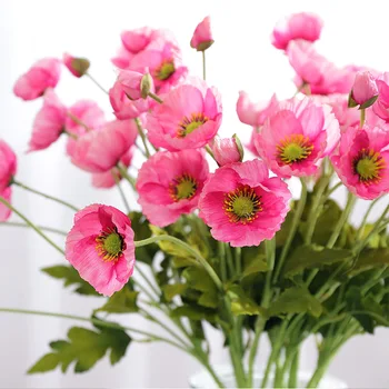 4 Glave/podružnice Makovo cvetje z listi, Umetne rože fleurs artificielles za Domačo zabavo Dekoracijo flores Maka