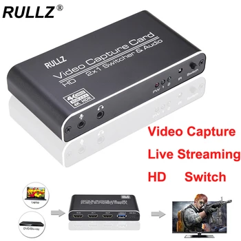 4K HDR Zanke 2x1 HD Stikalo 1080P 60FPS Avdio Video Capture Card USB 3.0 Posneti Ploščo Igre v Živo Pretakanje Micphone HDMI je združljiv