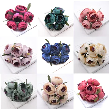 6pcs/Veliko Umetnih Rose Svile Cvet Peony Cvetje, Poročni Šopek Poroka Poročni Dekor Rose Cvetje Za DIY Scrapbooking