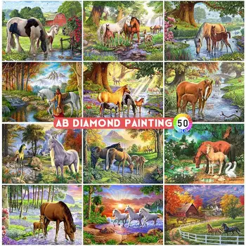 AB Diamond Slikarstvo Pisane Konj 5D DIY Vezenje Okrasnih Živali Slike Mosaication Stenske Nalepke Doma Dekor