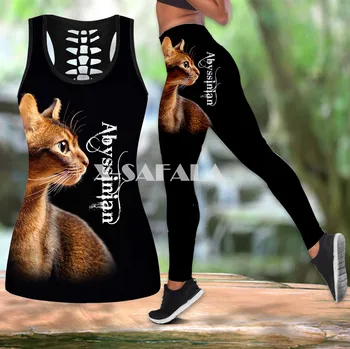 Abyssinian Mačka Tatoo Živali, Dva Kosa Joga Set Ženske 3D Tiskanja Votlih Iz Tank Top Visoke Pasu Legging Poletje Priložnostne Šport-1