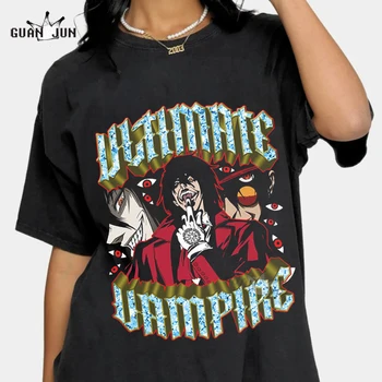Anime Hellsing Alucard Vampire Hunter Print majica s kratkimi rokavi Moški Ženske Tees Bombaž Vrhovi Moda Ulične Prevelik Grafike T Srajce