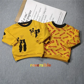 BOBOZONE Panda pulover rumena reverzibilna pismo pulover rdeč za otroke fantje dekleta