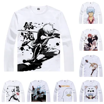 Coolprint Anime Majica GINTAMA Gin Tama Srebro Duša T-Majice Dolg Rokav Gintoki Sakata Sadaharu Cosplay Motivs Kawaii Majice