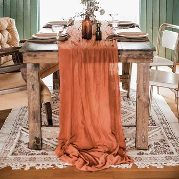 Dinning tabela dekoracijo rje namizni prt nastavite poročno dekoracijo bombažne gaze prašnih modra plenice darilo namizne tekače