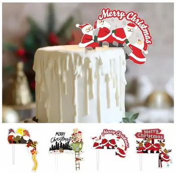 DIY Okraski Cupcake Ornament Risanka Santa Klavzula Božič Torto Toppers Polarni Medved Jelenov Vesel Božič Vstavite Kartico