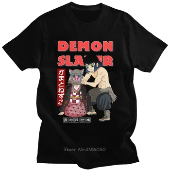 Edinstven Demon Slayer T-shirt Moški Ulične Kimetsu Ne Yaiba T Majica Kratek Rokav Nezuko In Inosuke Tshirt Bombaž Tees Harajuku