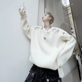 Korejski Moda Pletenje Puloverji Barva Prevelik Pulover Z Dolgimi Rokavi, Oblačila Jesensko Zimske Moški Ulične Puloverji A15