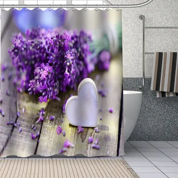 Lepo Vijolični Cvetovi Sivke Tuš Zavesa Kopalnica Zavese Tkanine Stroj Poliester za Kad Art Dom Dekor, s Kljuko