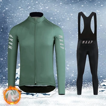MAAP Zimsko Termalno Runo Long Sleeve Kolesarjenje Jersey Set Bib Hlače Ropa Ciclismo Kolesarska Oblačila MTB Kolo Moške Obleke Obleko