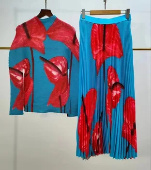 Miyake Naguban kos 2 Moda Koruza Naguban Jakna+visoko Pasu Svoboden Sonce Nabrano Krilo Obleko 2022 Nova