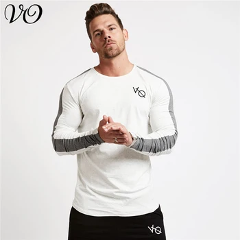 Moda moška Oblačila Moških Dolgo Oplaščeni T-Shirt Bombaž Krog Vratu Slim Dno Majica Jogger Telovadnici Teče Usposabljanje Dolg Rokav