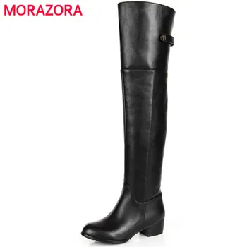 MORAZORA 2021 Pravega usnja + PU womens čevlji v jeseni zimski modni čevlji nad kolena čevlji trdna zadrgo velikost 34-45