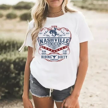 Nashville Rodeo Ženske Letnik Zahodni Graphic Tee Shirt Cowgirl Tennessee Country Glasbe T-Shirt Dame Srčkan Hipi Tshirt Vrhovi