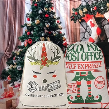 Nov Prihod Božič Santa Vreče Samorog Platno Darilne Vrečke Z Vrvico Xmas Tree Okraski Sladkarije Skladiščenje Pakiranje Za Otroke