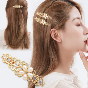 Novo korejska različica biser zlitine pomlad ostra zlati votle kovinske besedo clip top posnetek eleganten ženski modni dodatki za lase