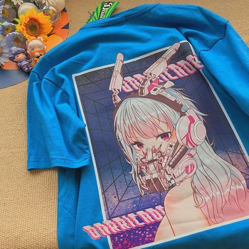 Poletje Ženske y2k Oblačila goth vrhu T-shirt Ulične Japonski Modni Lep Girly anime natisni T-shirt letnik svoboden Vrh ženske