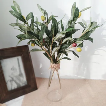 Umetni oljčno vejo umetno 3-vile olive leaf pribor simulacije rastlin stene doma, poroka dekoracija dobave