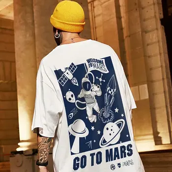 V-hanver 2022 Nova Modna Majica s kratkimi rokavi Hip Hop Moške Poletne Kratek Rokav Svoboden T-Majica Bombaž Priložnostne Prevelik Osnovne Astronavt T-Shirt