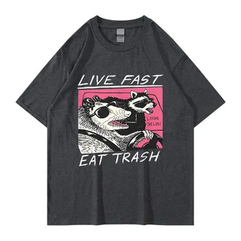 V Živo, Ki Se Hitro! Jedo Smeti! T-Shirt Design T Srajce Camisas Hombre Za Moške Bombažne Majice, Vrhovi Harajuku Osebno Zelo Razširjena