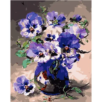 Vaza Modra Vijolična Pansy Cvet, Barvanje Z Številkami Akril Barvit Cvet Ročno Poslikane Oljne Barve Z Številk Za Dom Decor Art