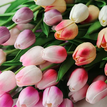 Visoka Kakovost 1pcs Rdečih Tulipanov Umetne Rože PU Šopek Pravi Dotik Cvetja Za Dom Dekorativno Cvetje, Poroka, Nevesta, Dekoracijo
