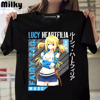 Vrhovi Fairy Tail Lucy Heartfilia t shirt moda za ženske Majice 2021 Anime Seksi ženske, črni vrh Kawaii ulične goth oblačila