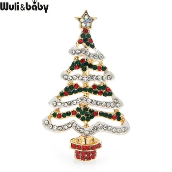 Wuli&baby Božično Drevo Broške Za Ženske Oblikovalec Multicolor Nosorogovo Drevo Novo Leto Broška Pin Darila Nakit