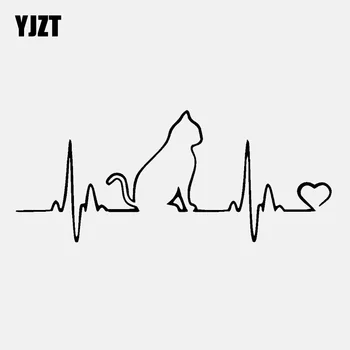 YJZT ZA 14,9 CM*5,2 CM Risanke Mačka srčni Utrip Lifeline Nalepke Vinyl/Črna / Srebrna Avto Nalepke C22-1029