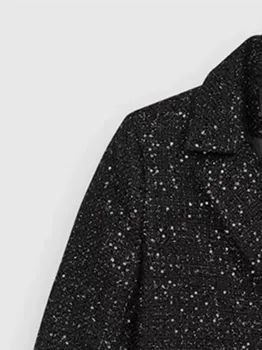 Ženske Obleka Plašč Tweed Dvojno Zapenjanje Sequins Dolg Rokav Naravnost Jeseni, Pozimi Žensko Jopico 2022
