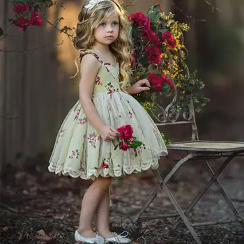 2020 Luštna Dekleta Princesa Obleko Malčke Baby Dekle Rojstni Dan Princesa Družico Stranka Formalno Čipke Til Obleko Cvetlični Obleke Darilo