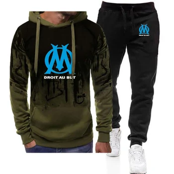 2022 Nove AU DROIT VENDAR Marseille Logotip Tiskanja Moške Gradient Hooded Majica Priložnostne Sweatpants Obleke s Kapuco+Hlače Dva Kosa Določa