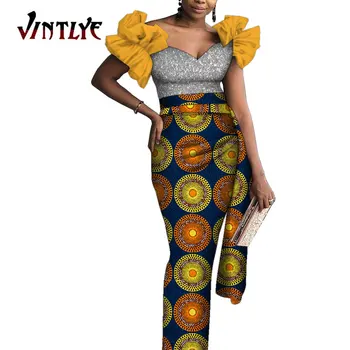 Afriške Obleke za Ženske Ankara Modni Tisk Maxi Dolge Obleke, Flare Rokav Tiste Dashiki Ženske Večer Robe Oblačenja WY9637