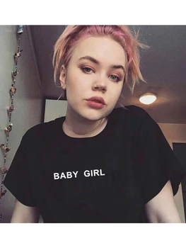 Baby Dekle Harajuku Tisk T-shirt Tumblr Ženske Hipster Slogan T-shirt Poletje Moda Vrh Tees Feministične Graphic Majica Obleke