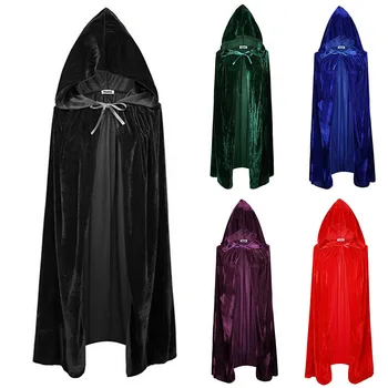 Odraslih Halloween Žametni Plašč Cape Hooded Srednjeveški Kostum Čarovnica Wicca Vampir Halloween Kostum Obleko Coats 5 Barv