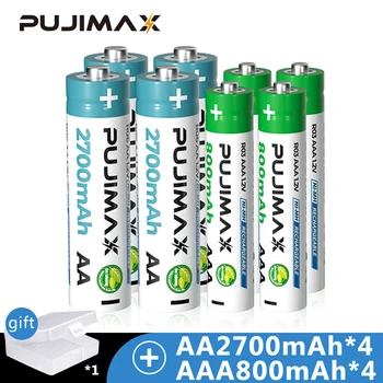 PUJIMAX AA/AAA Polnilne Baterije 1,2 V Ni-MH Baterij 2700mAh+800mAh Za Svetilke Mikrofon Wireless Mouse avtomobilčki