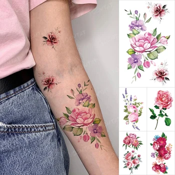 Seksi Rose Nepremočljiva Začasni Tattoo Nalepke Roza Cvet Otroka Roko Roko Body Art Flash Ponaredek Tatto Ženska