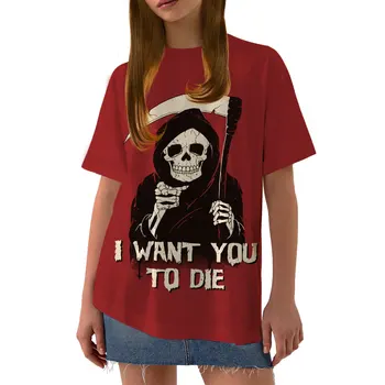 Smešno Risanke 3D ženska Majica Plus Velikost Moda Lobanja, Tiskanje Kratek Rokav Majica Poletje Nove Priložnostne O Neck Majica s kratkimi rokavi