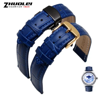 temno modra watch trak za blagovno znamko manšeta z Metulj Zaponko Pravega usnja zapestnica watchband 12 14 16 18 19 20 21 22 23 mm