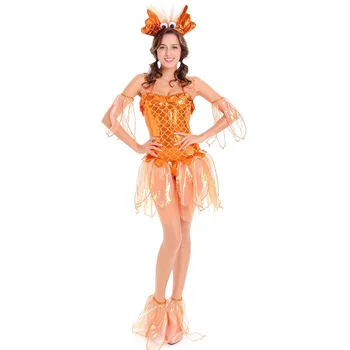 Umorden Halloween Kostumi za Ženske Srčkan zlata ribica Cosplay Zlata Riba Pustni Kostum Stranka Obleko Fantasia